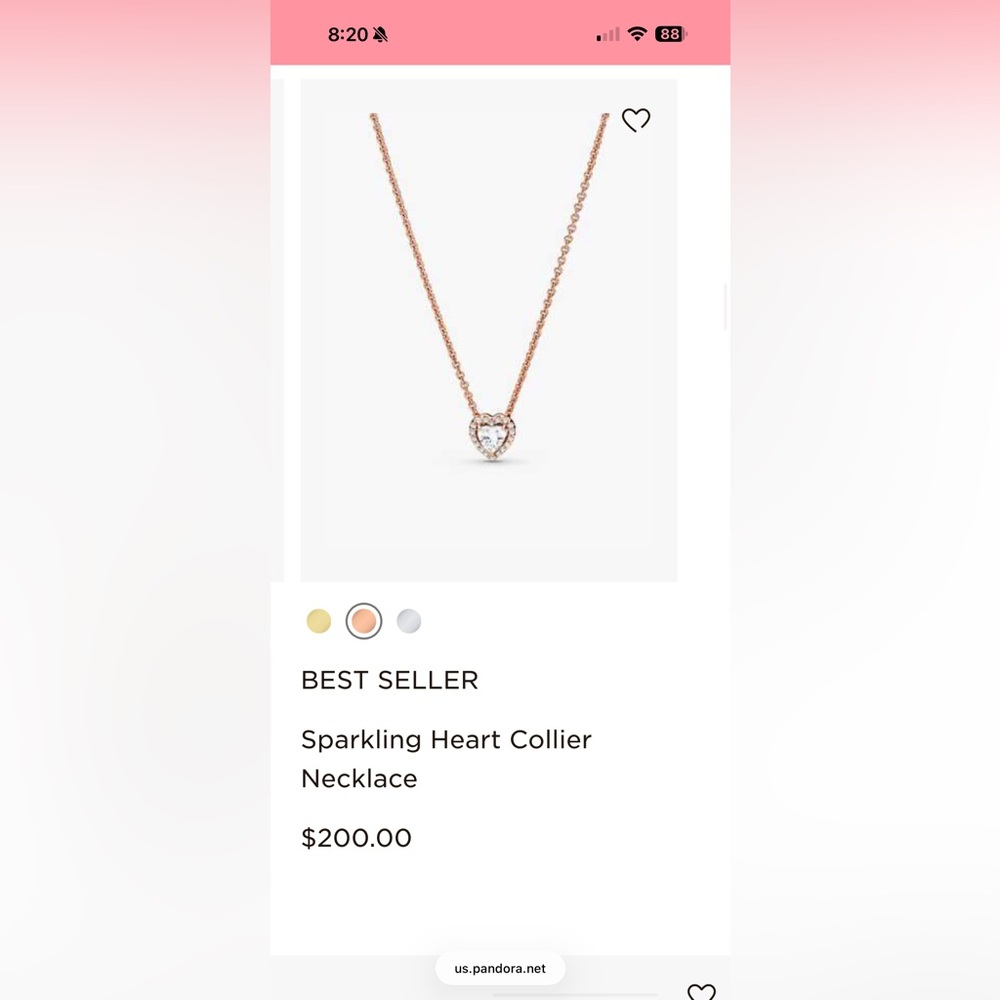 Pandora Rose Gold Sparkling Heart Collier Necklace